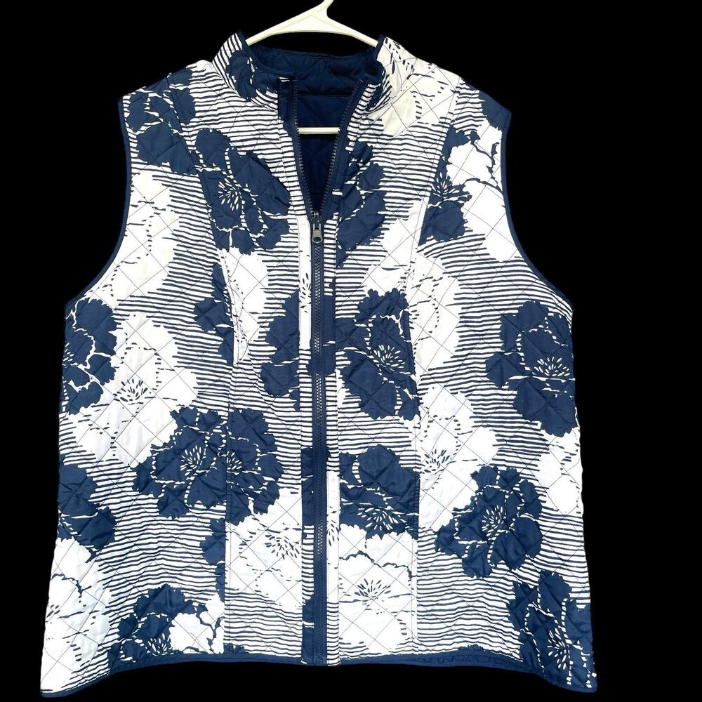 Alfred Dunner Womens Cape Hatteras Floral Vest Extra Large XL Quilted Floral Rev